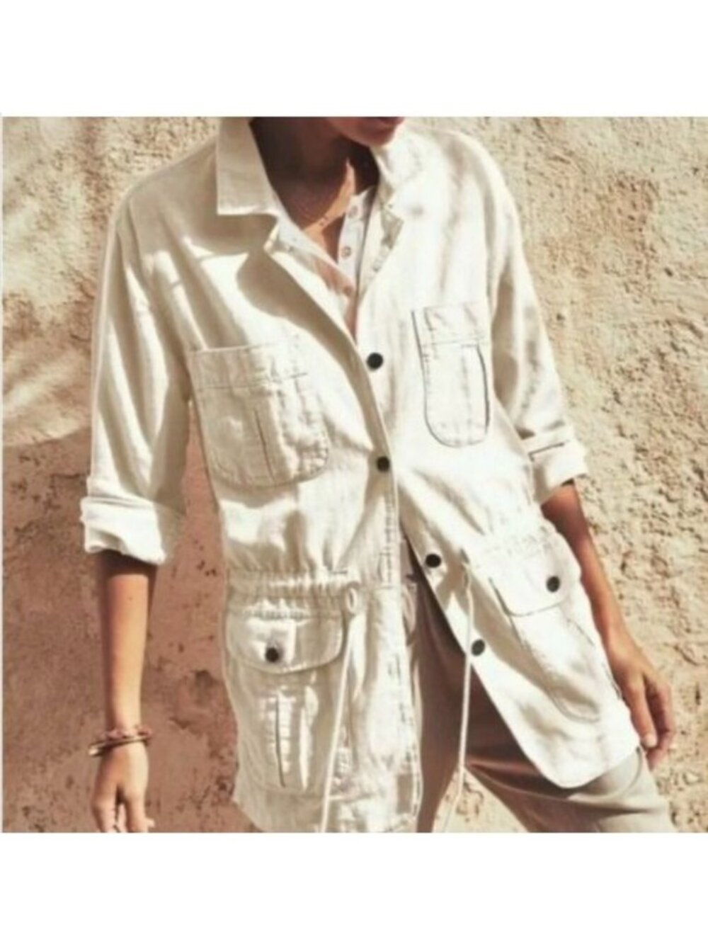 NWT Faherty $248 Women's Small Larkspur Jacket White Linen Blend Utility Safari